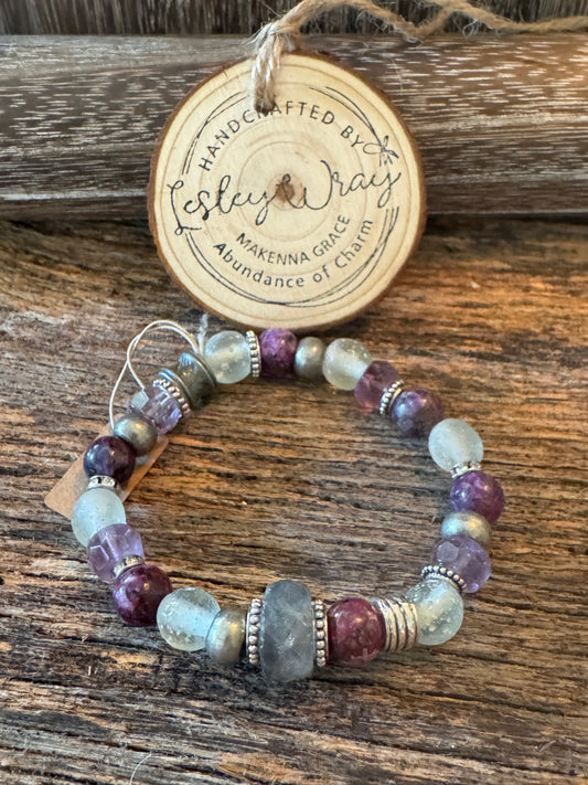 Purple Amethyst & Multi Bead Stretch Bracelet