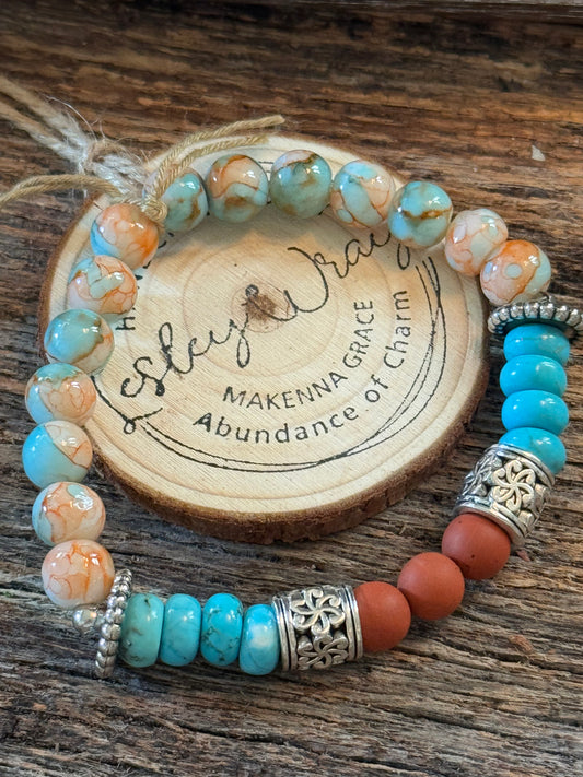 Coral, Turquoise and Jasper bead Stretch Bracelet