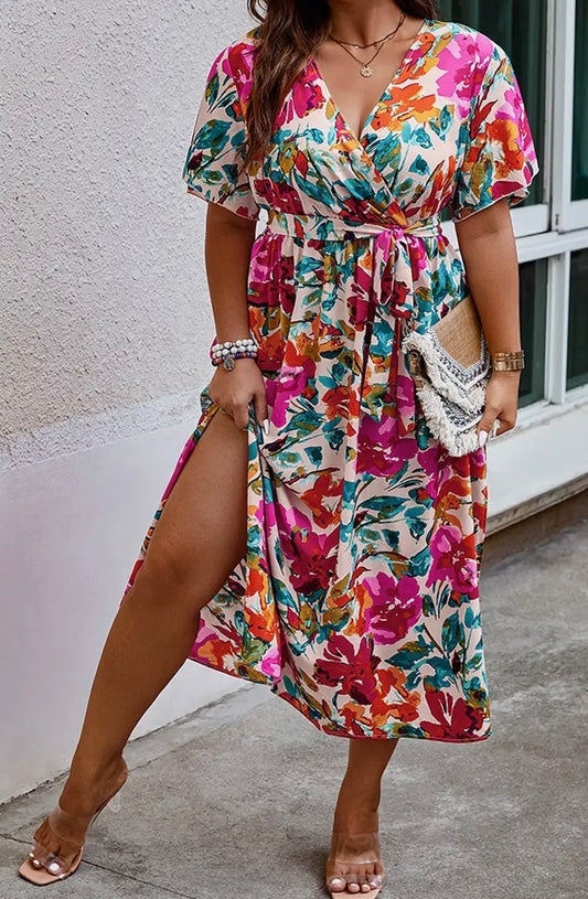 Fancy Floral Butterfly Sleeve Midi Dress