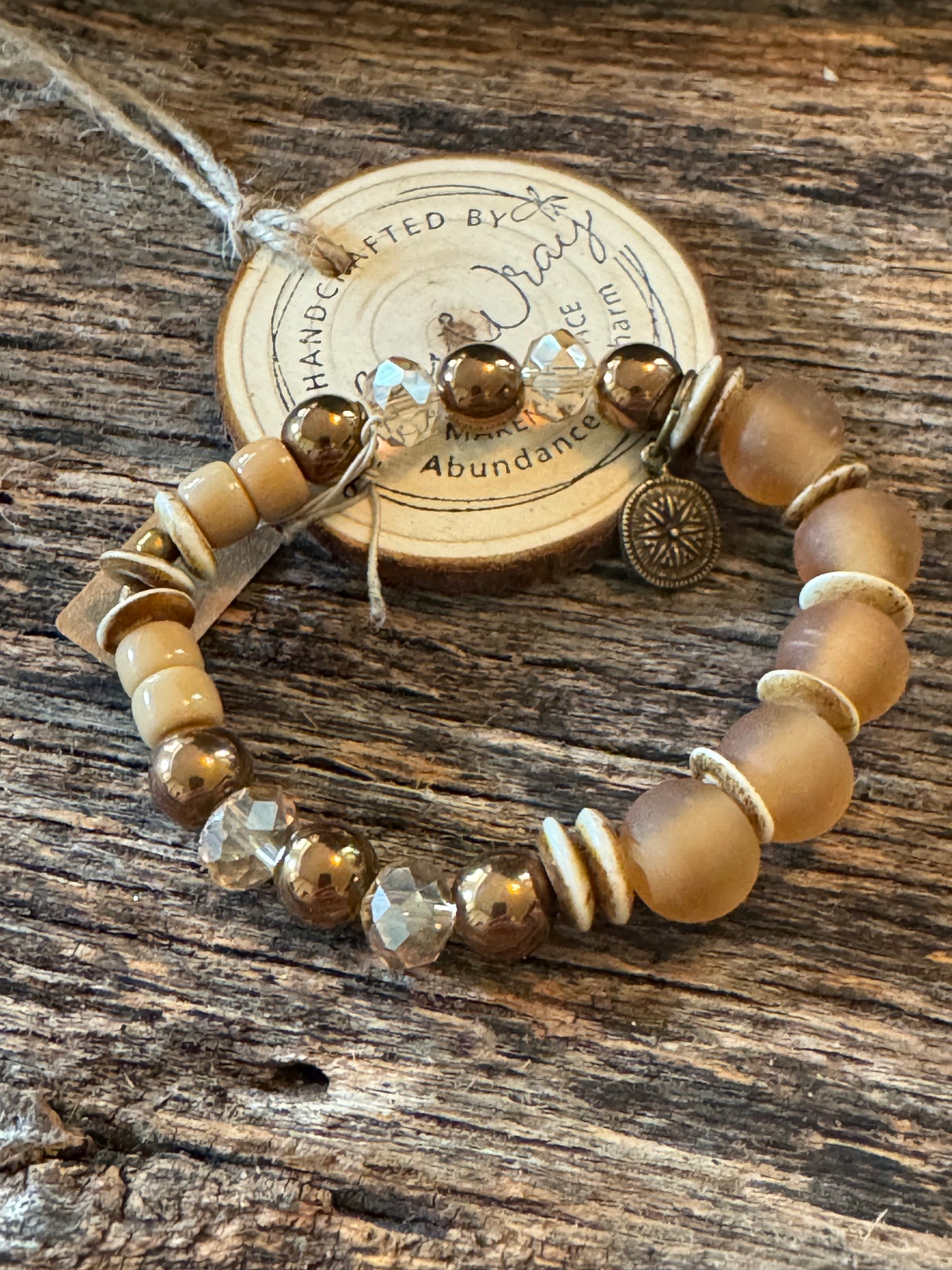 Light brown and Bronze bead Stretch Bracelet