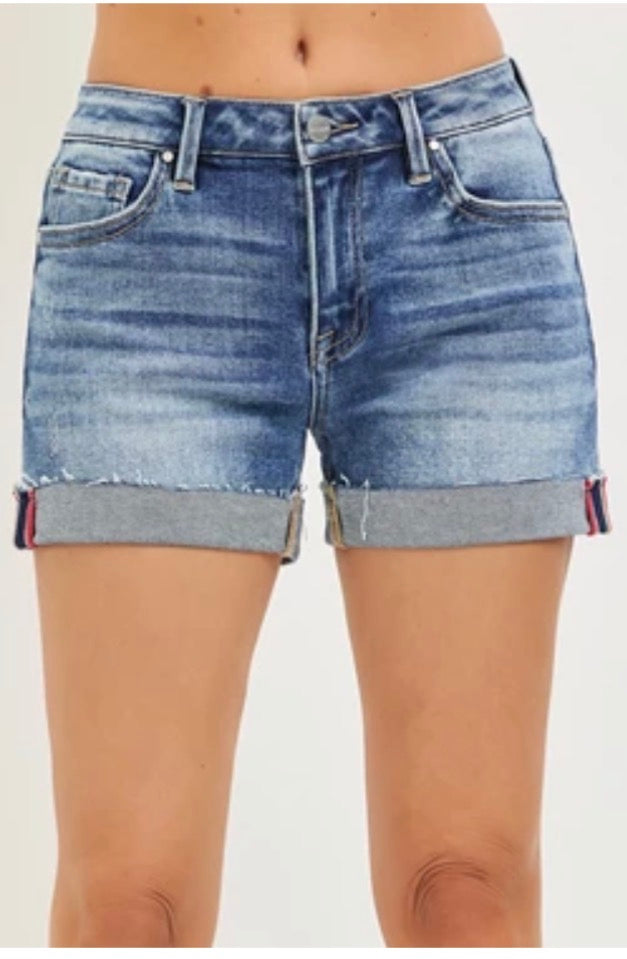 Risen MR Cuffed Shorts with Red White Blue Side Stripe