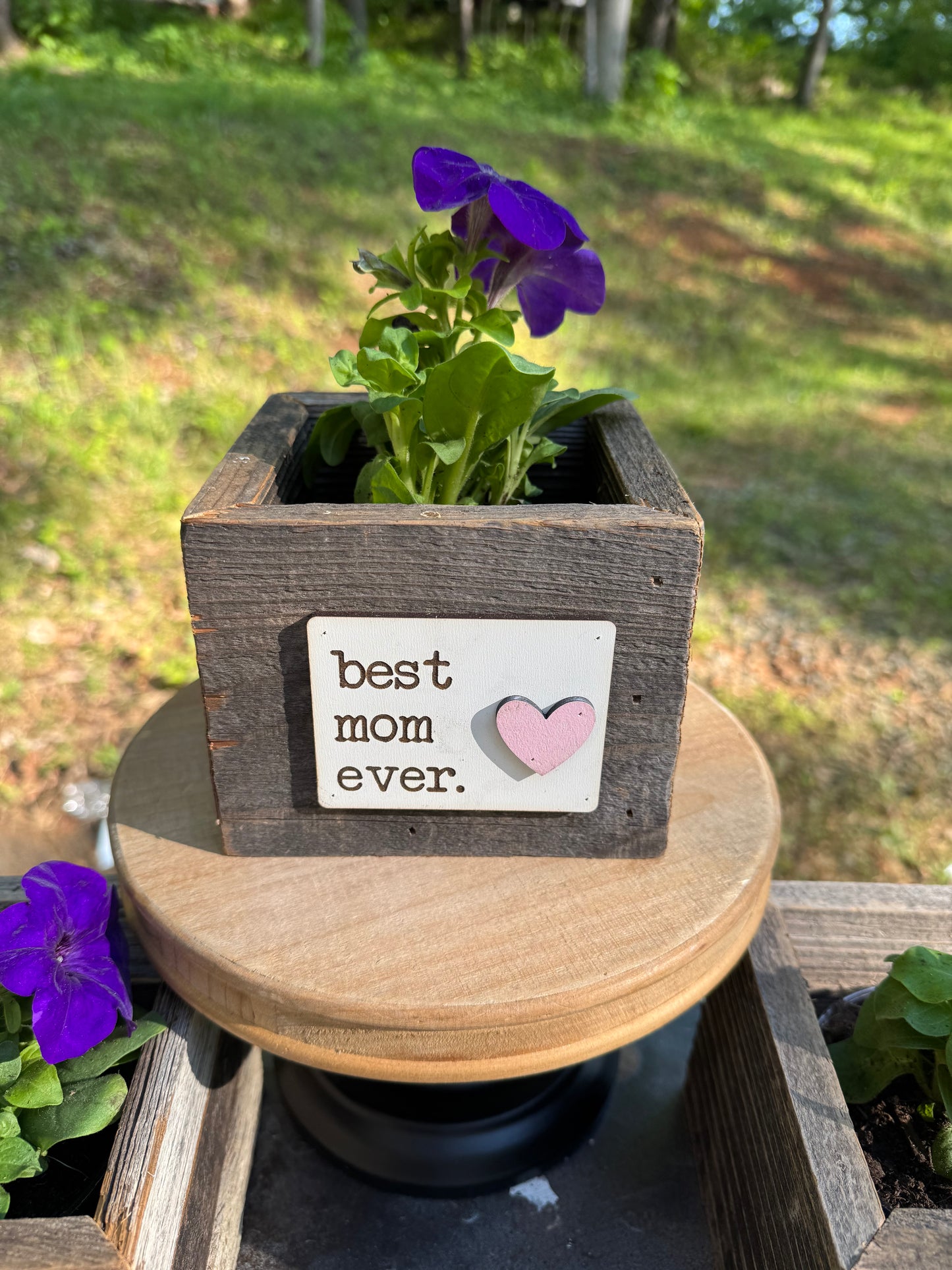 Rustic Wooden Planter with Flower