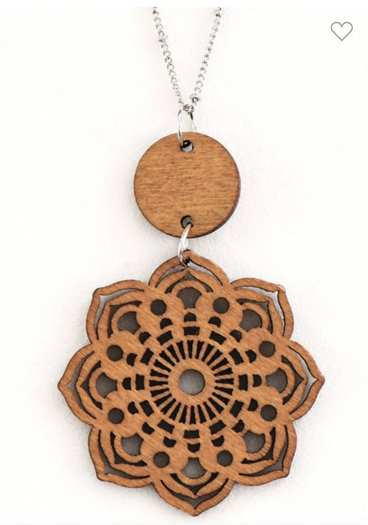 Wood Filigree drop Necklace