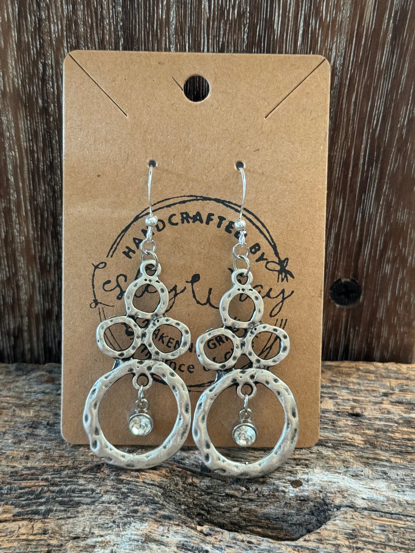 Hammered Silver Rings with Crystal Dangles