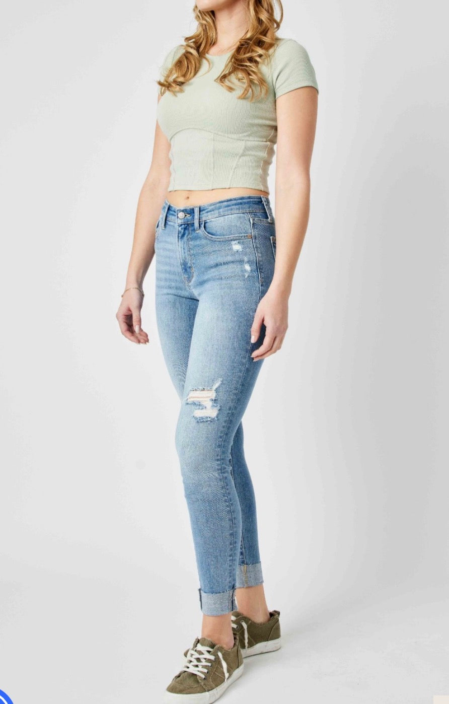 Judy Blue MR Destroyed Cuffed Skinny Jeans