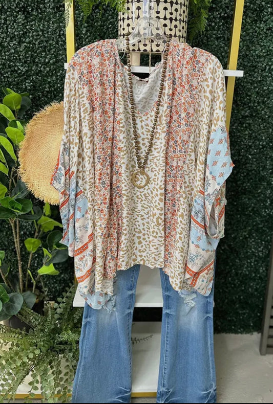 Boho Floral Print Blouse