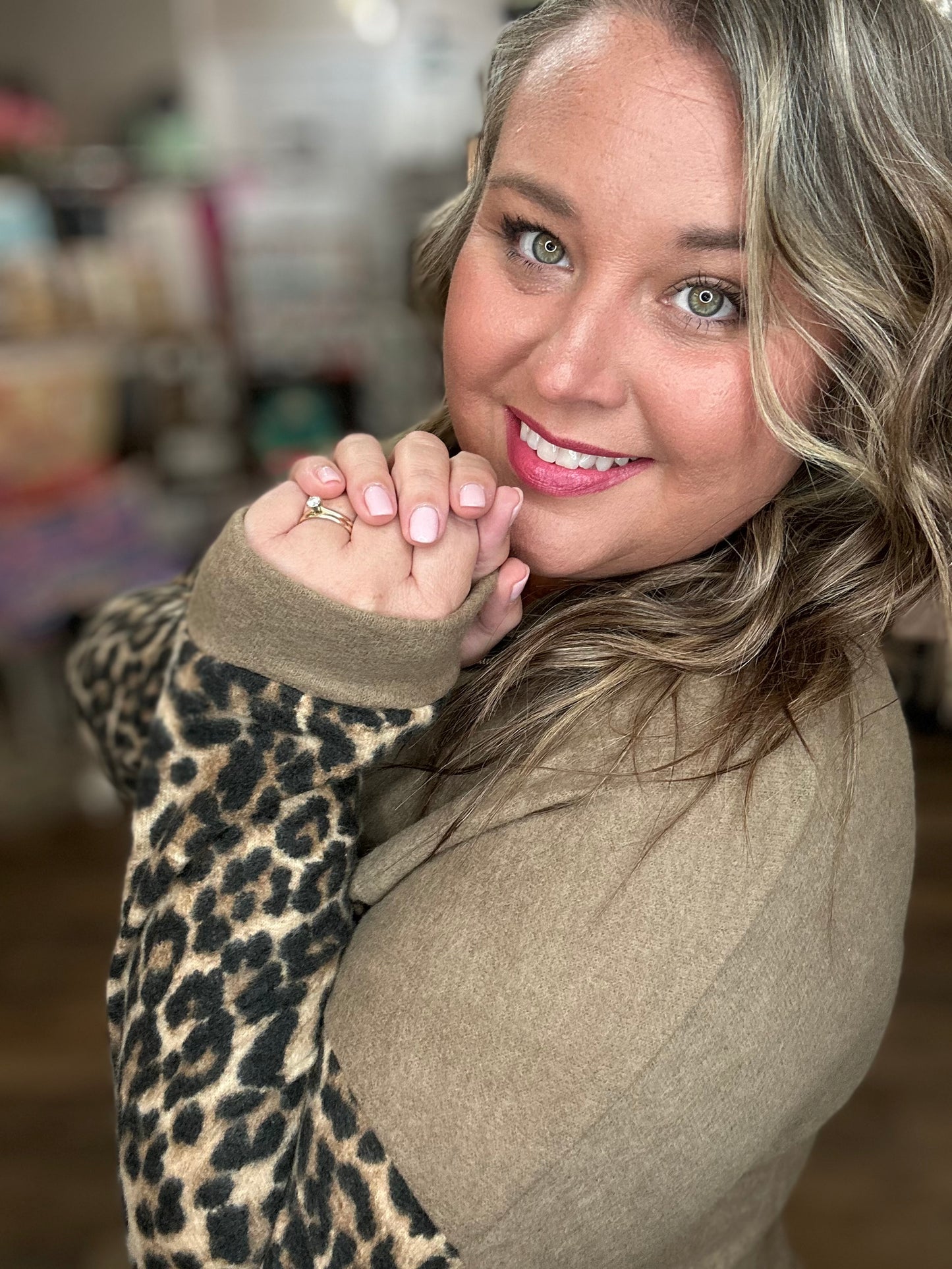 Leopard Block Zip Up Sweatshirt