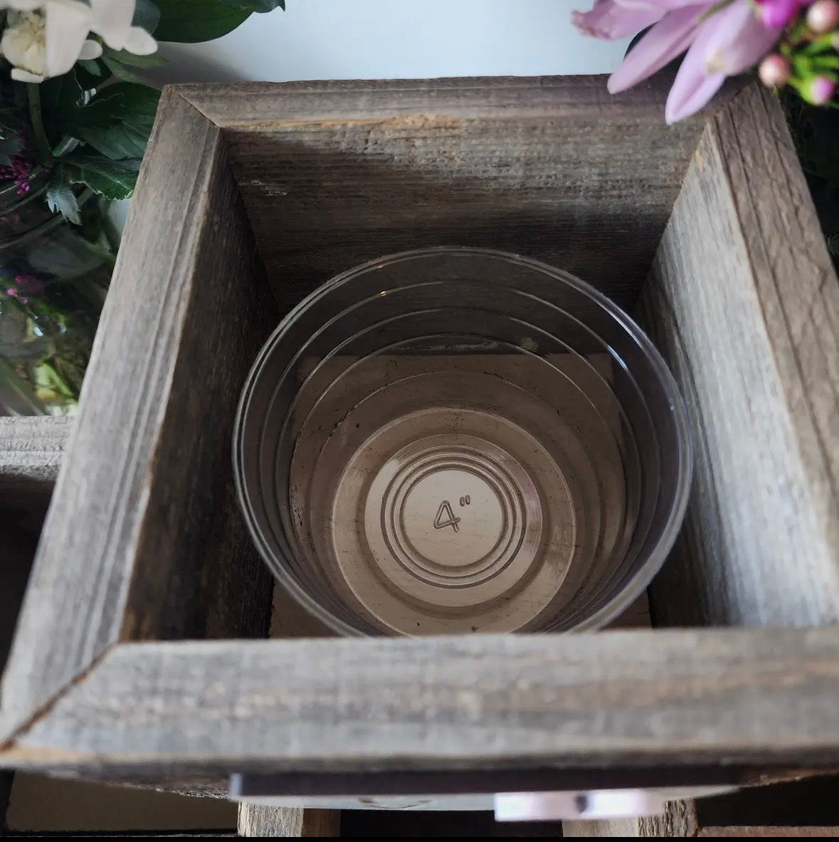 Rustic Wooden Planter with Flower