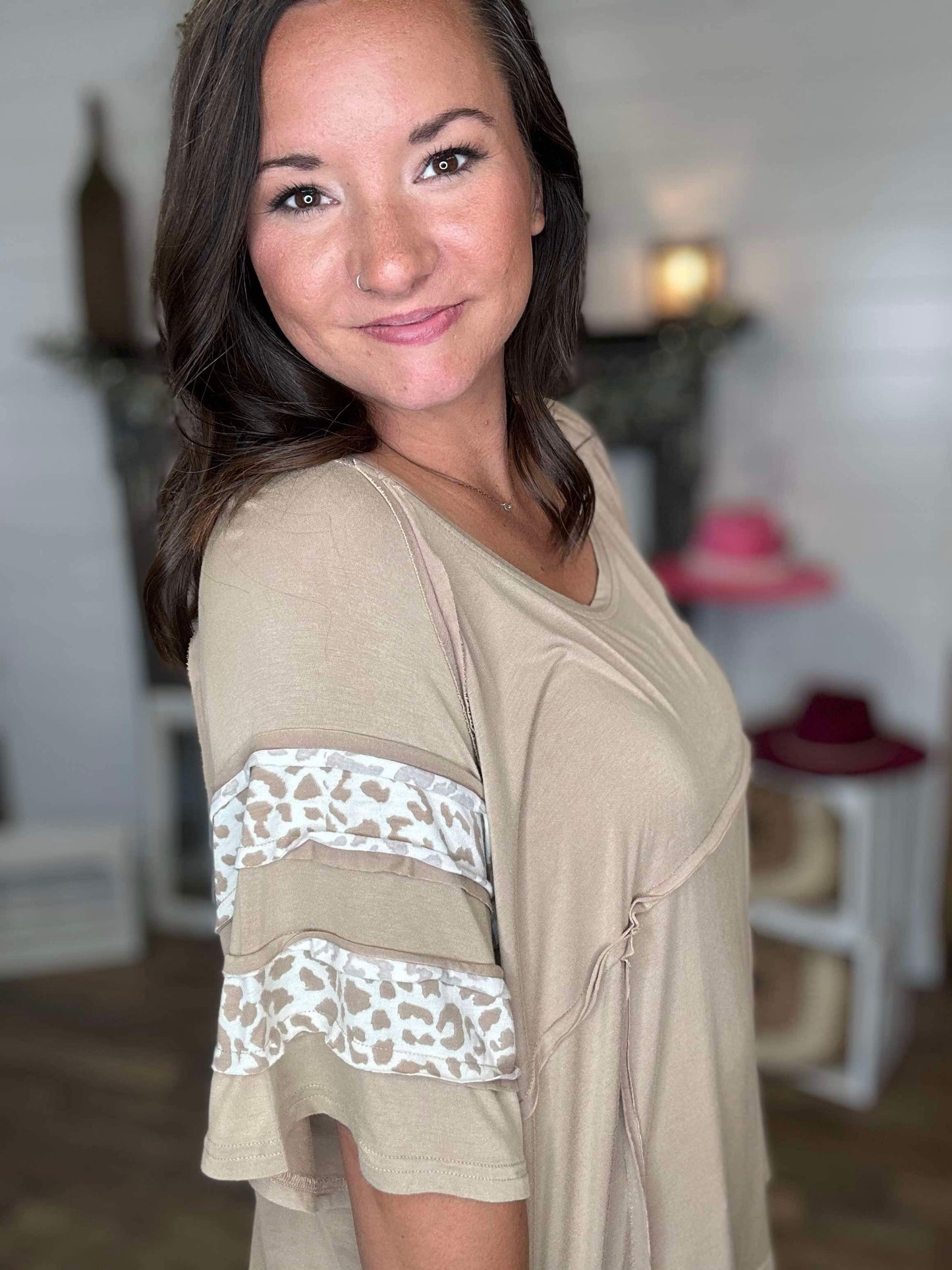 Cheetah Trim Taupe Top