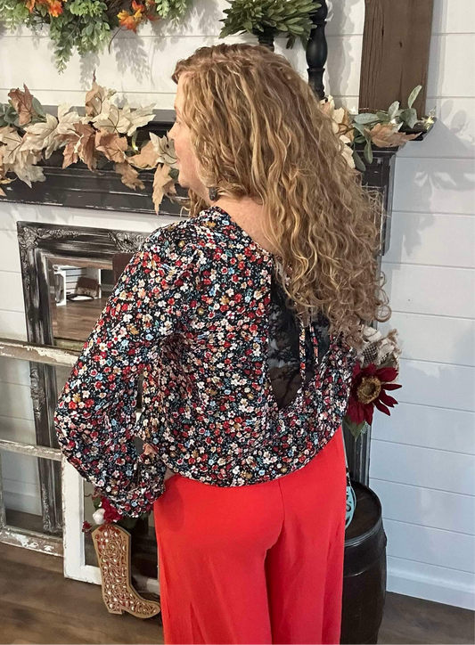 Lace Back Floral Blouse