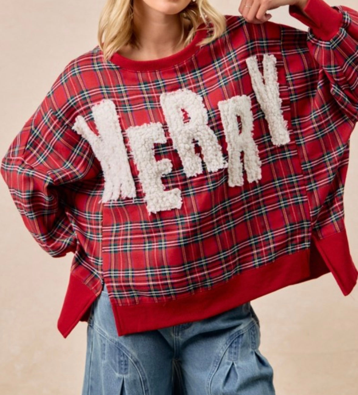 Must Have MERRY Plaid Sweatshirt