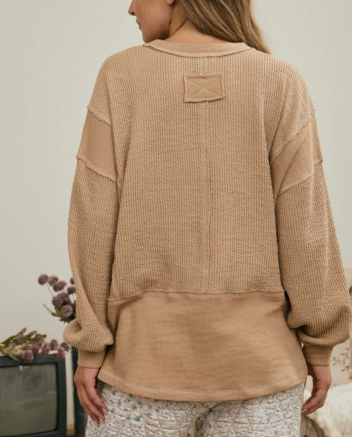 Sassy Split Neck Long Sleeve Top