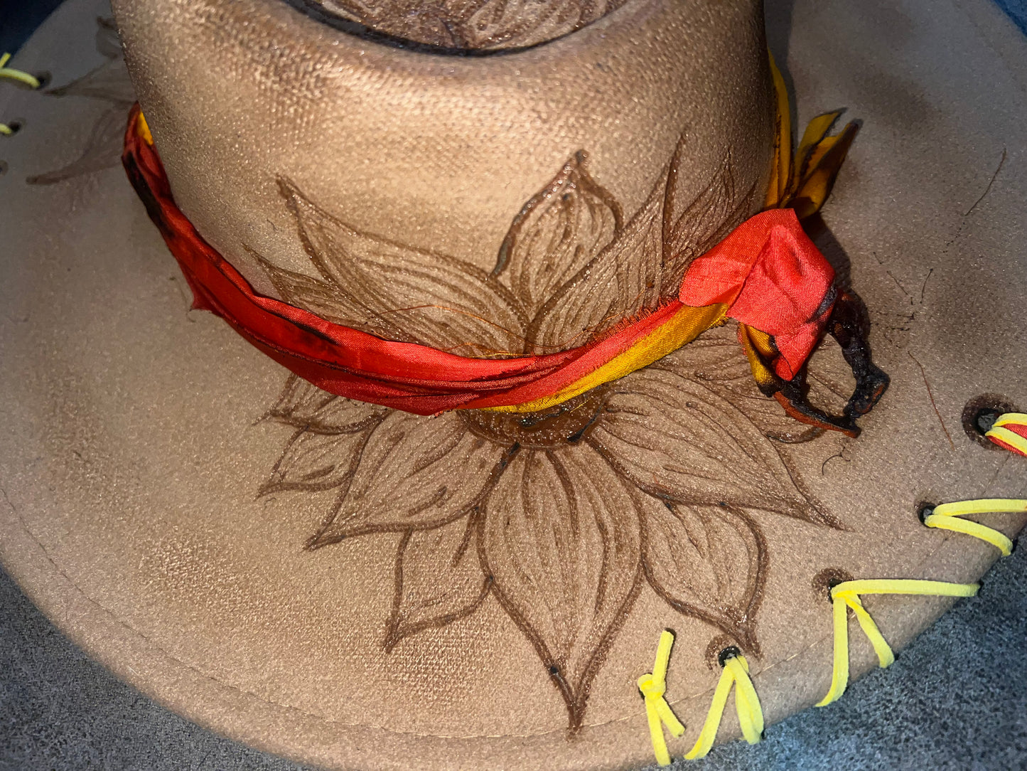 Sunflower Themed Kids Sized Camel Colored Rancher Hat