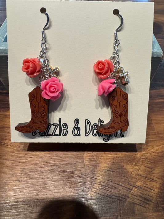 Dazzle and Delight Boots and Roses Earrings