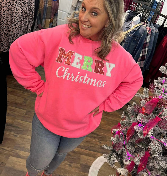 Hot Pink Merry Christmas Sweatshirt