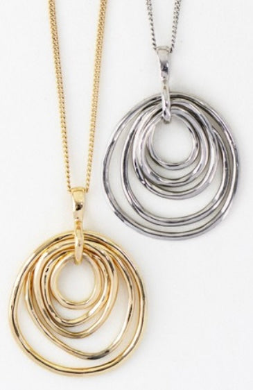 Multi Circle Silver Drop Necklace