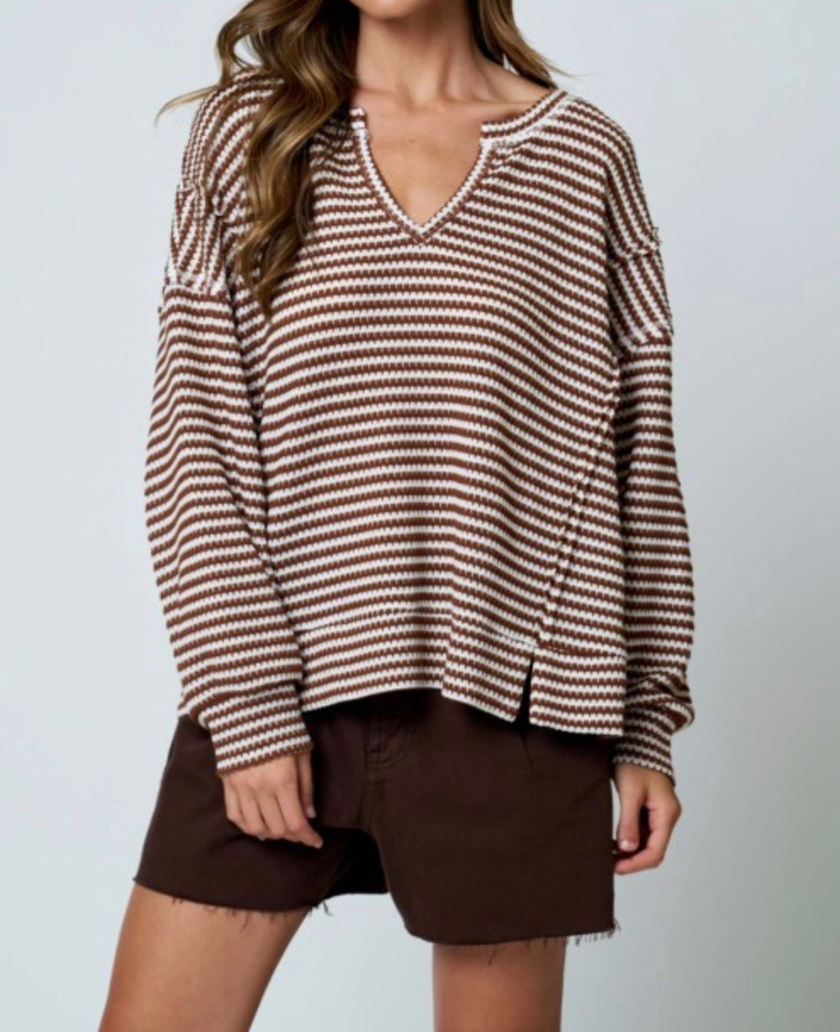 Sissy Split Neck Striped Top