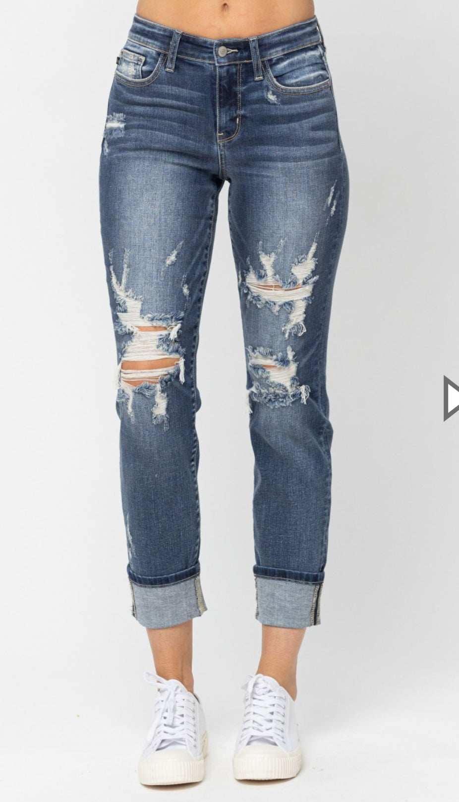 Judy Blue Boyfriend Mid Rise Cuffed Distressed Jeans