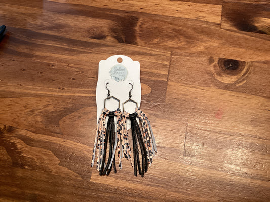 SSB large Wispy Black/Cheetah dangle earrings
