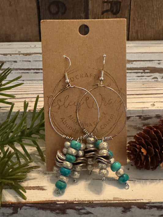 Turquoise and Silver Bead Hoops