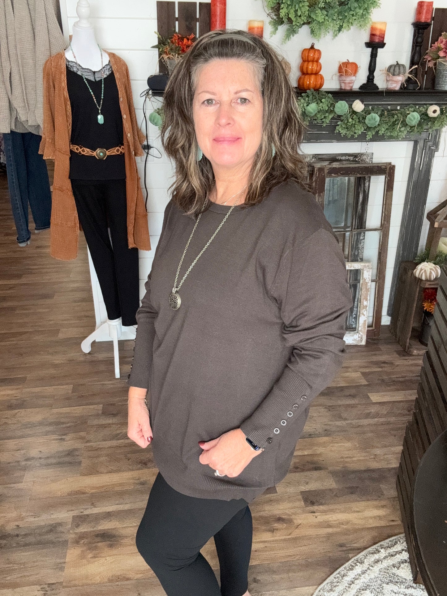 Olive Button Sleeve Sweater