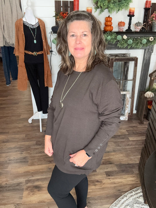 Olive Button Sleeve Sweater