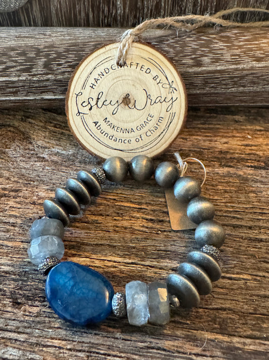 Labradorite and Large Blue Stone Bead Stretch Bracelet