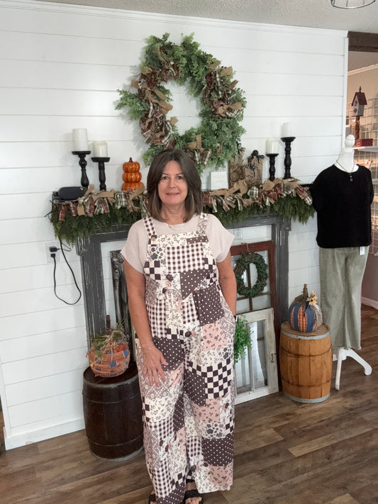 Prettiest Patchwork Wide Leg Overalls