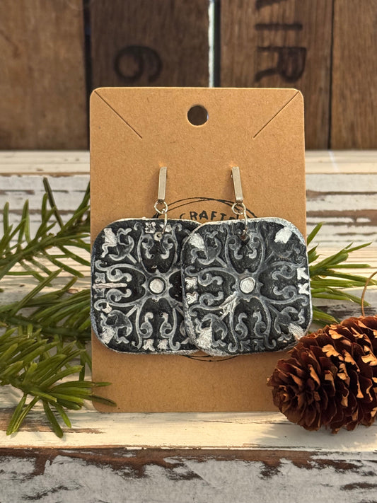 Black/silverSq Tile Clay Earrings