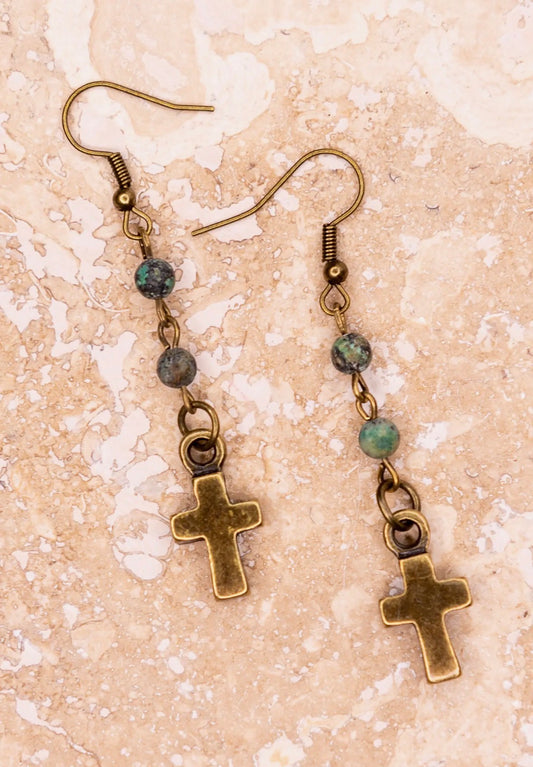 African Turquoise Cross Earrings