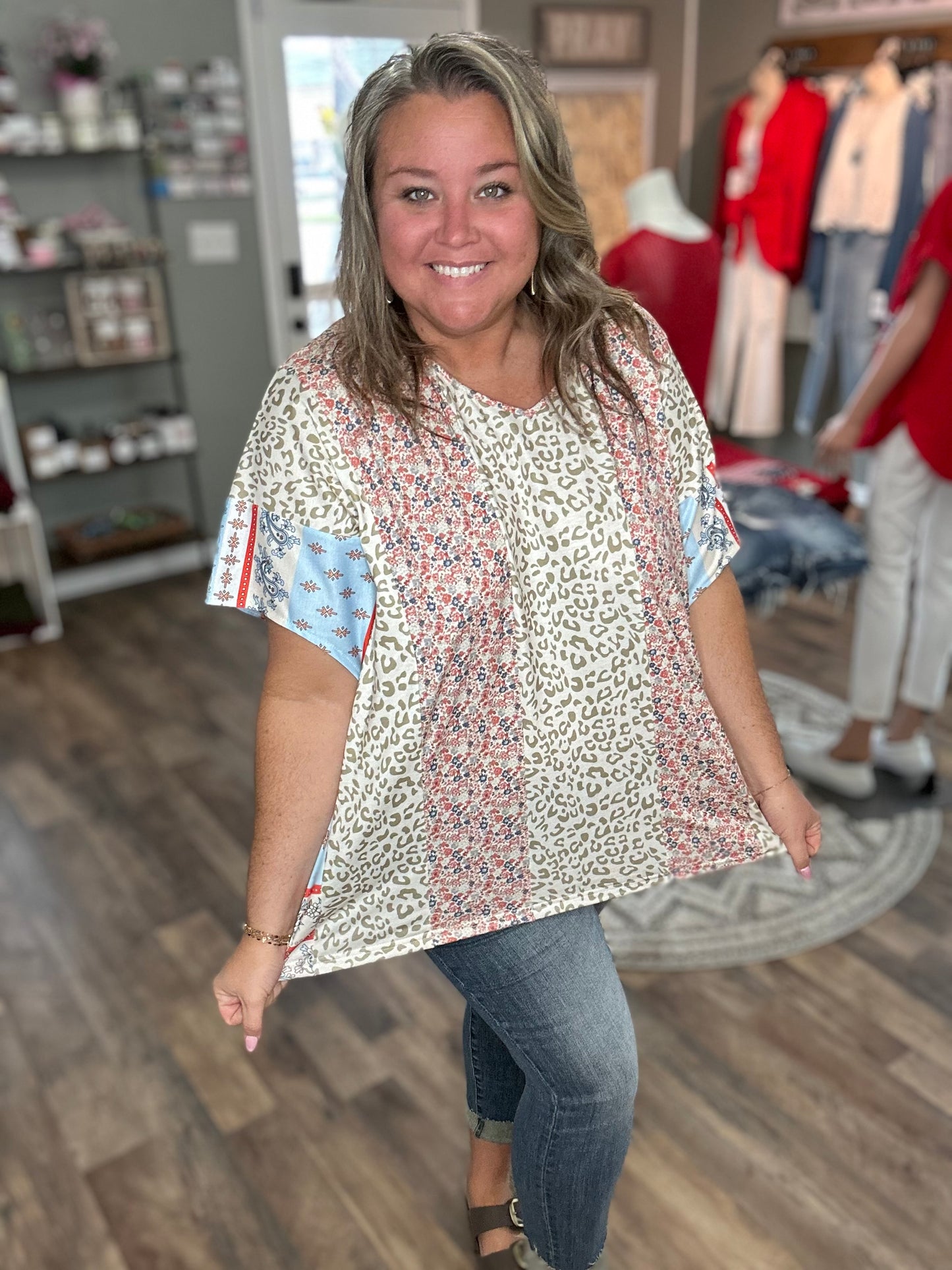 Boho Floral Print Blouse
