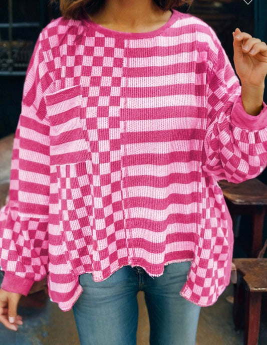 Pink Checkered Tunic Top