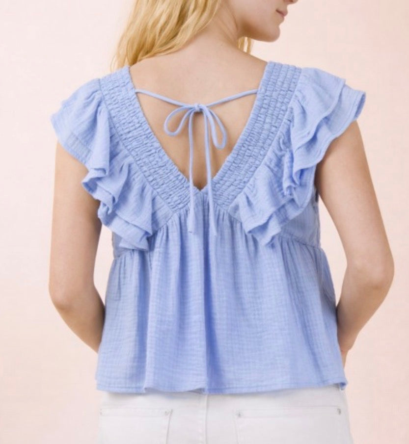 Ruffled Tie Back Top