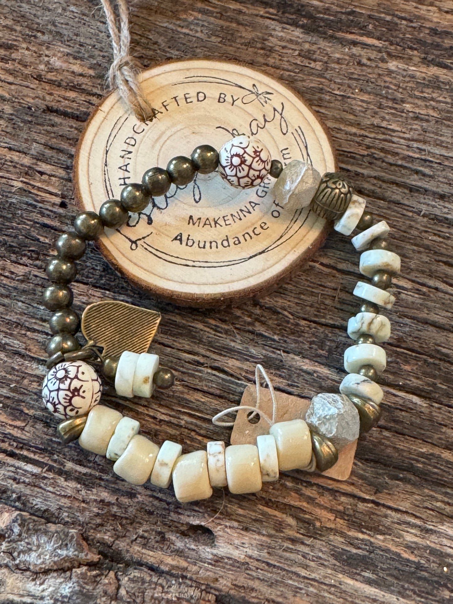 White Turquoise and Antique bronze bead Stretch Bracelet