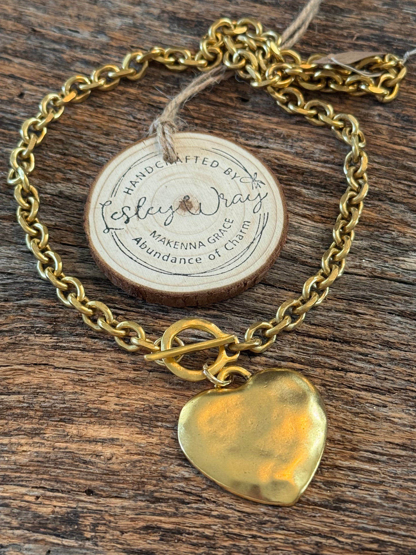 Gold Toggle Necklace with Large Heart Pendant