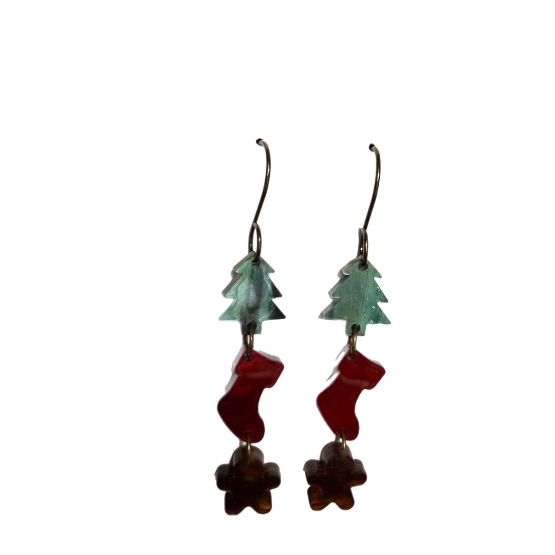 Tree/Sock/Gingerbread drop earrings