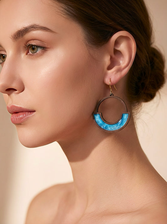 Half round acrylic blue skies earrings