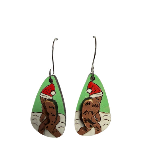 Bigfoot Santa hat earrings large