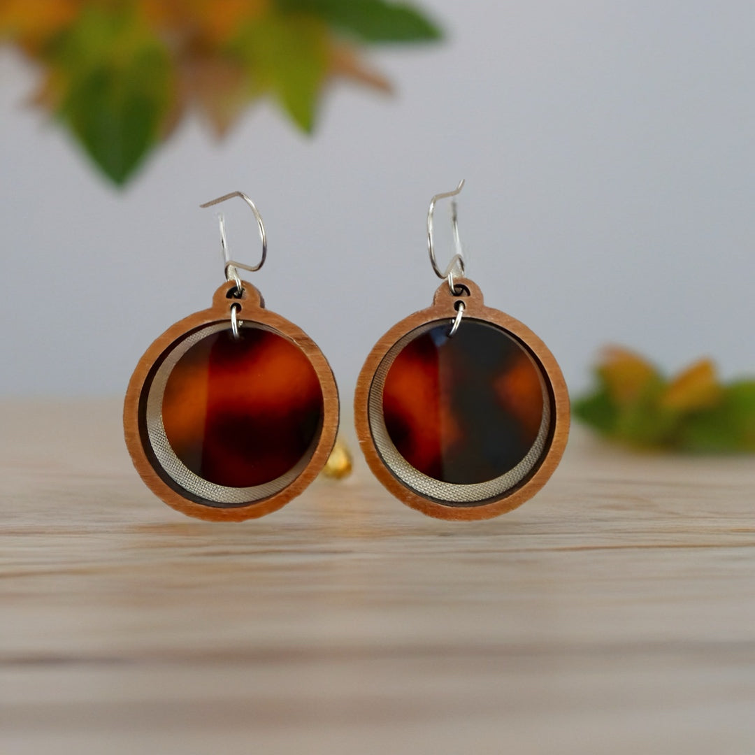 Tortoise shell round acrylic/wood earrings