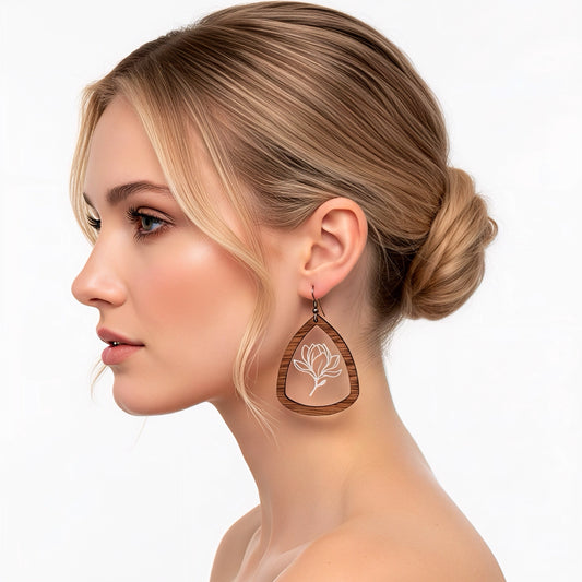 Triangle shaped Magnolia flower earrings