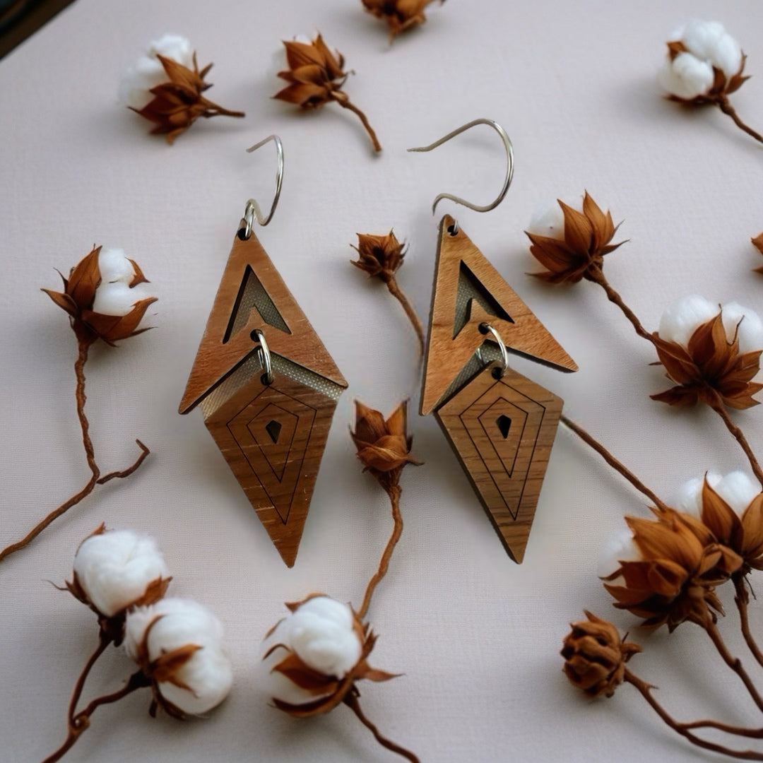 Wood aztec earrings