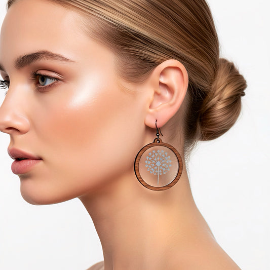 Round wood/acrylic dandelion earrings
