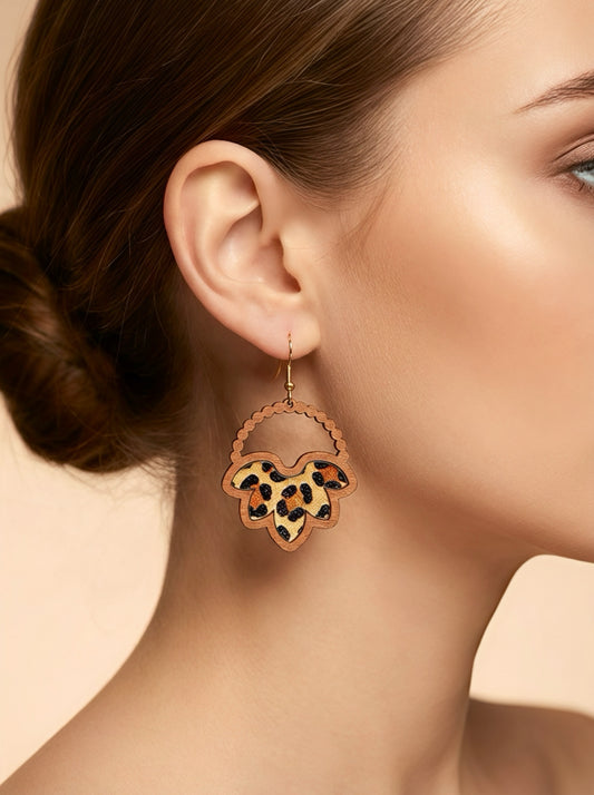 Wood/Acrylic leopard print earring