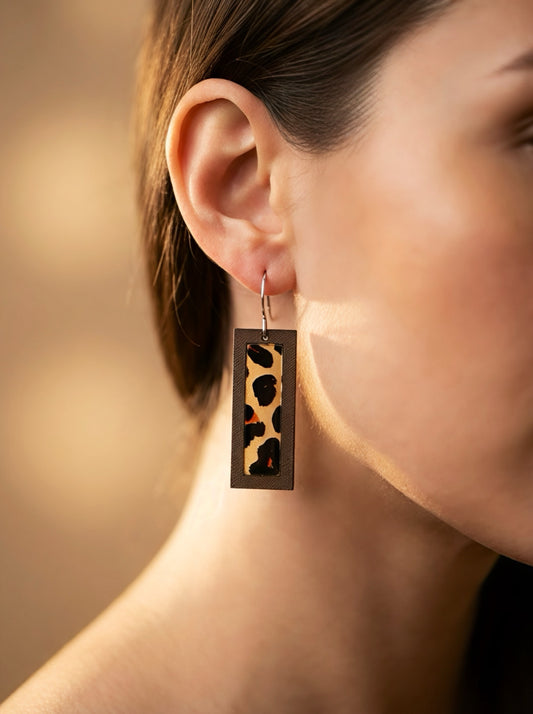 Rectangle leopard earrings