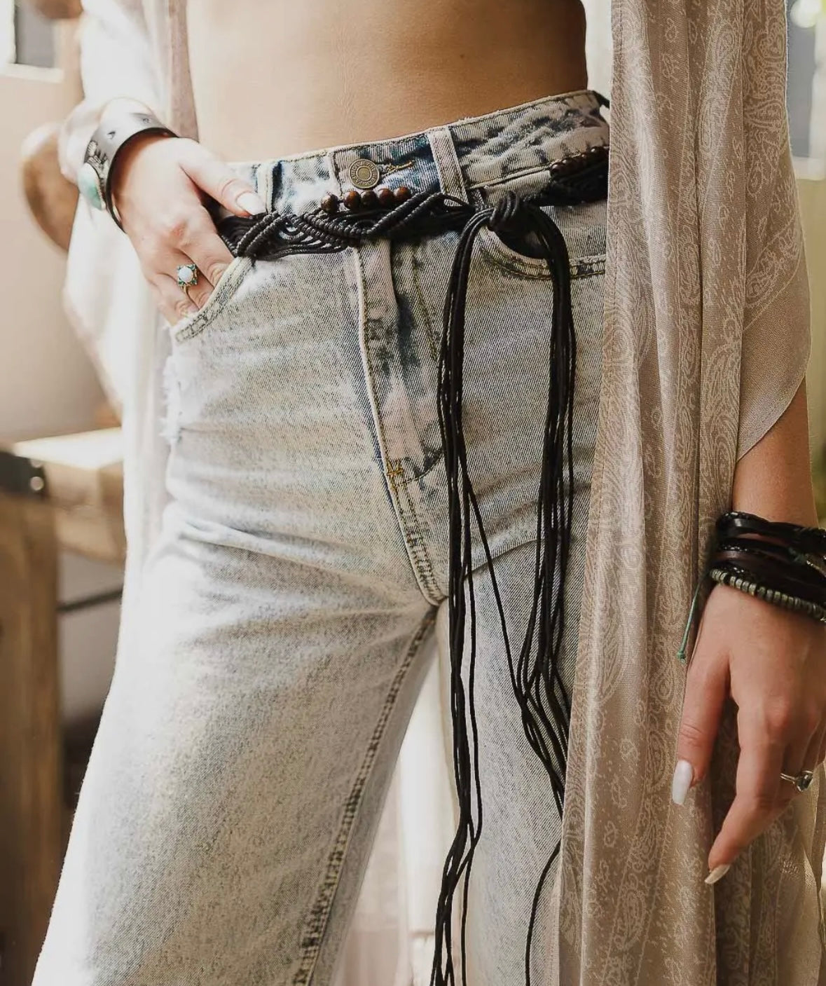 Boho Beaded Tie Belt