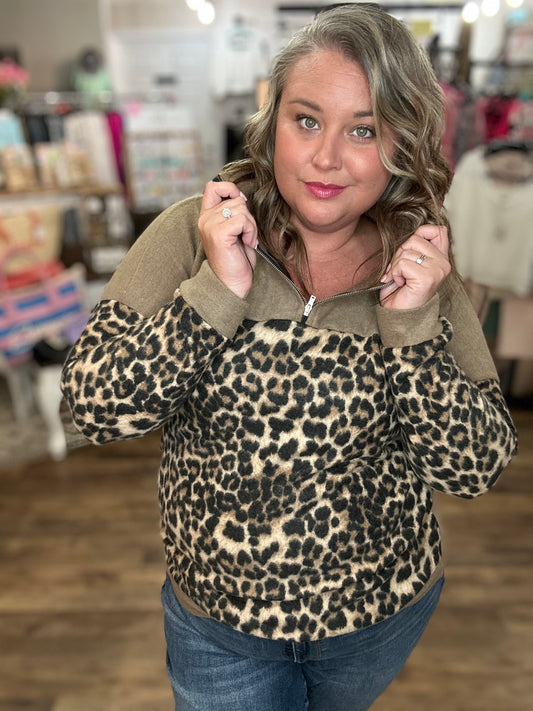 Leopard Block Zip Up Sweatshirt