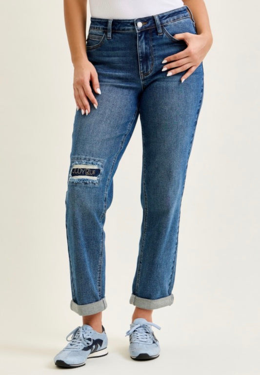 Judy Blue MR Patched Boyfriend Jeans