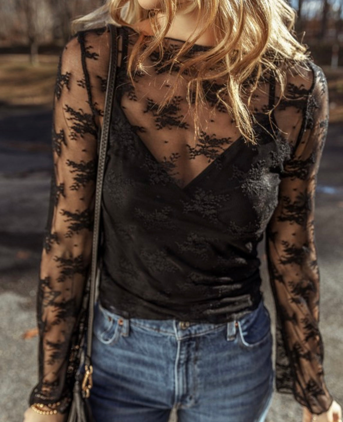 Sheer Lace Layering Long Sleeve Top