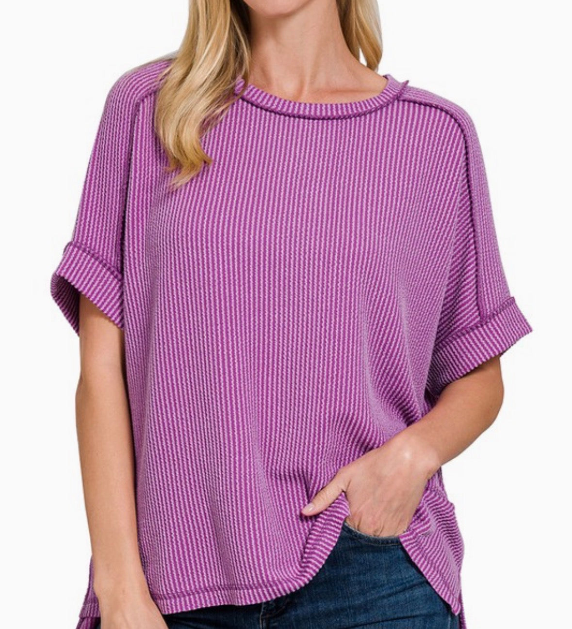 Rosa Ribbed Raw Edge Top