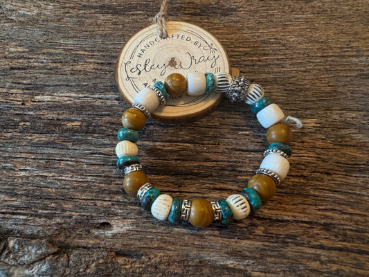 Turquoise and Bone Bead Stretch Bracelet